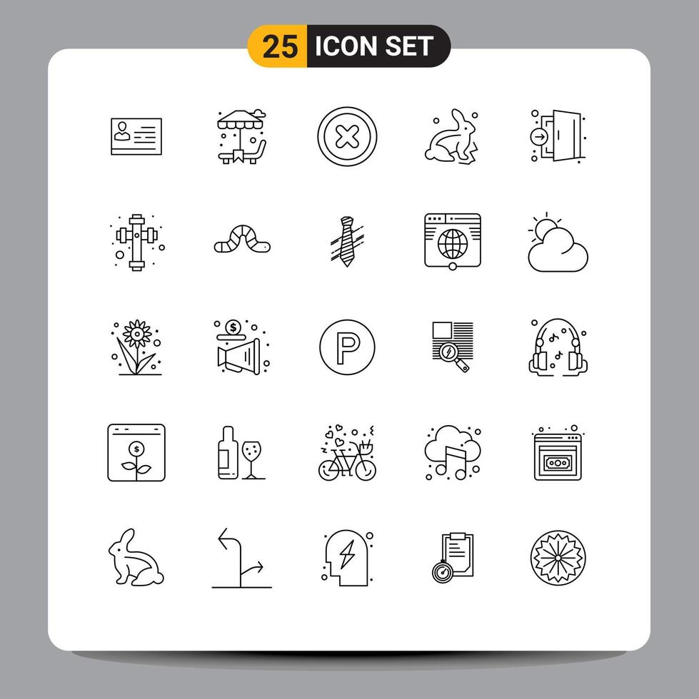 User Interface Pack of 25 Basic Lines of er door basic nature robbit Editable Vector Design Elements