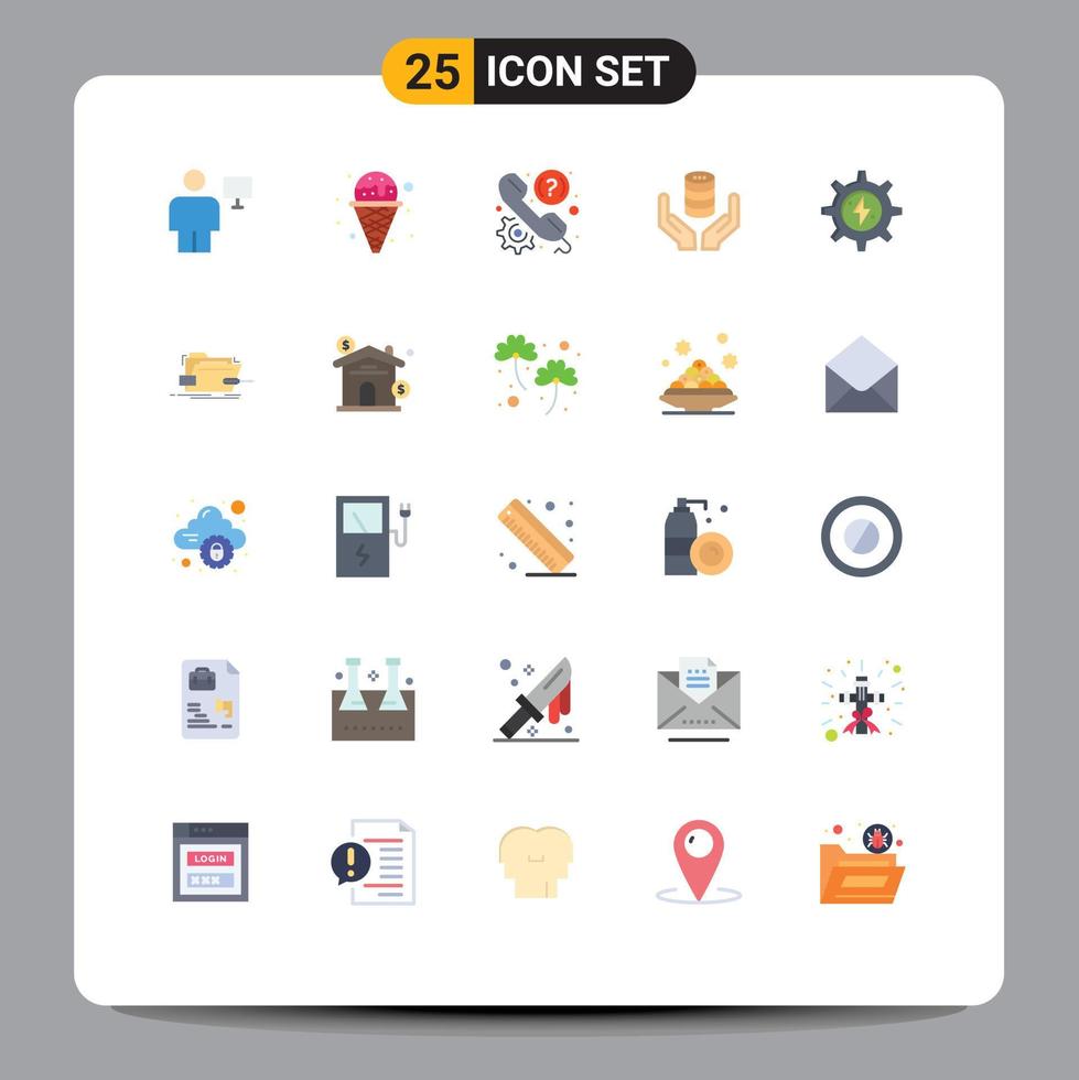 Flat Color Pack of 25 Universal Symbols of secure hand waffle database phone Editable Vector Design Elements