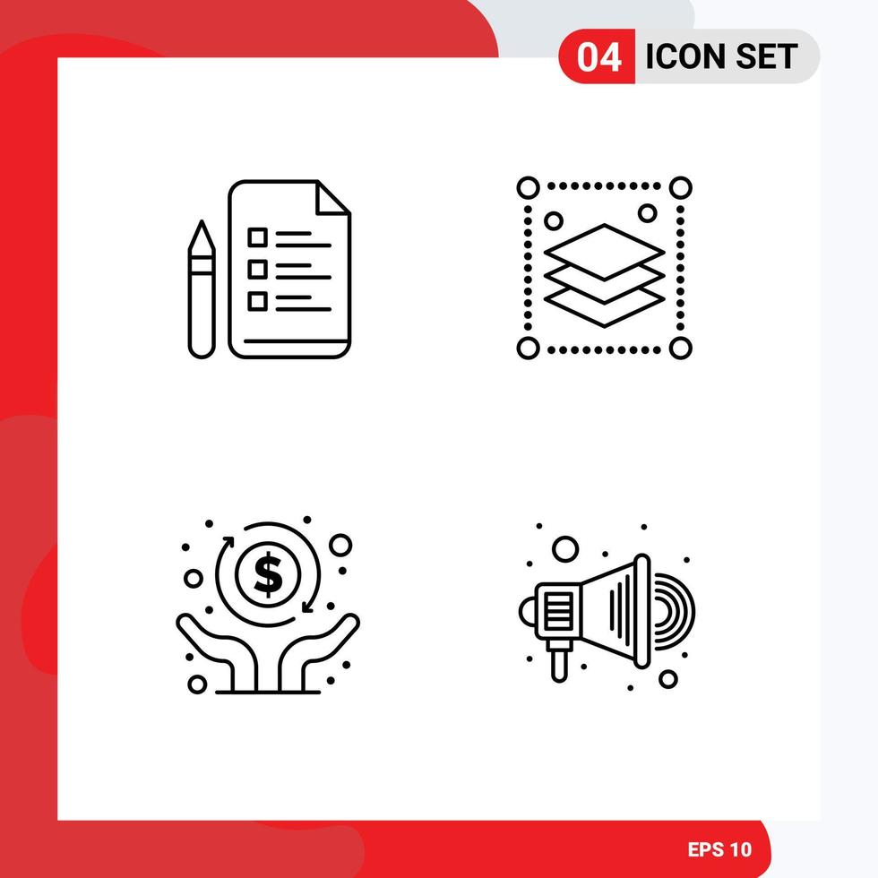 Mobile Interface Line Set of 4 Pictograms of file economy pencil layers independence Editable Vector Design Elements