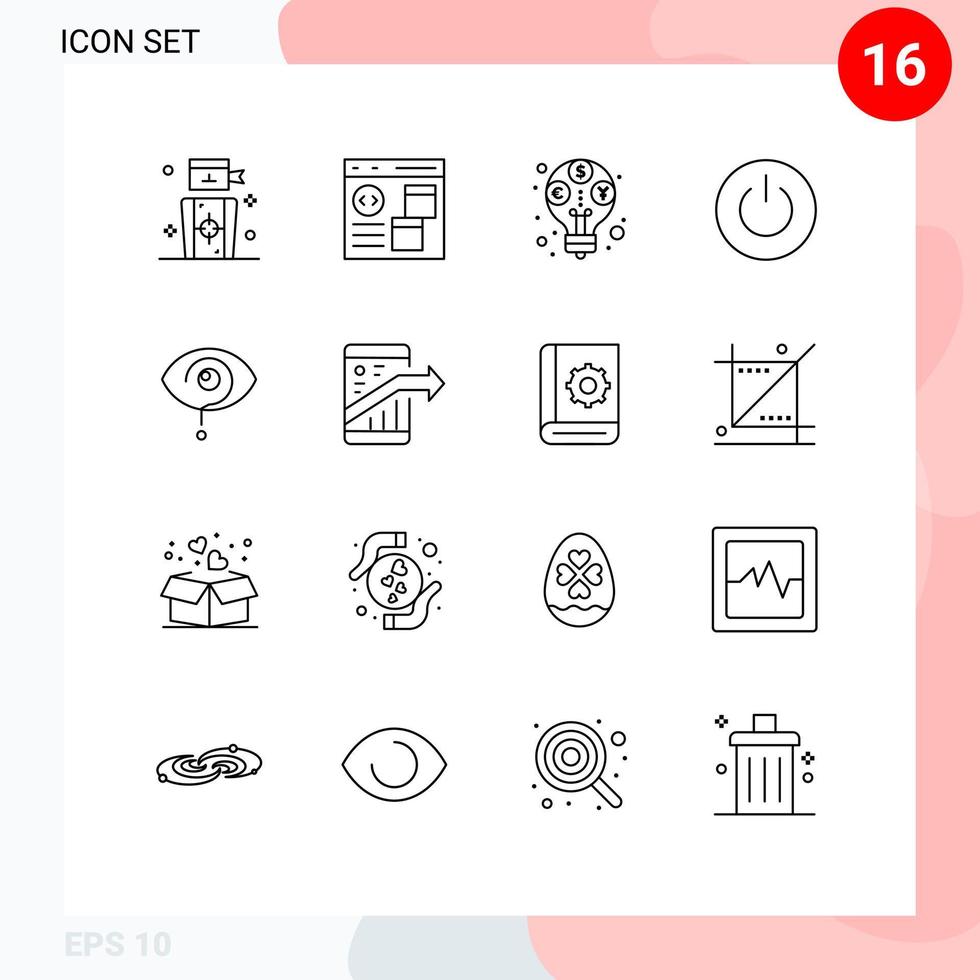 16 Universal Outlines Set for Web and Mobile Applications user power development on budget Editable Vector Design Elements