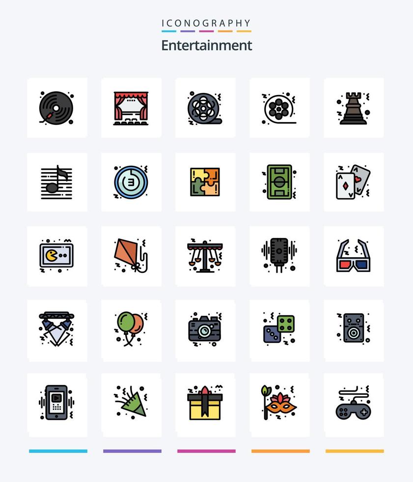 Creative Entertainment 25 Line FIlled icon pack  Such As game. pawn. movie. multimedia. cinema vector