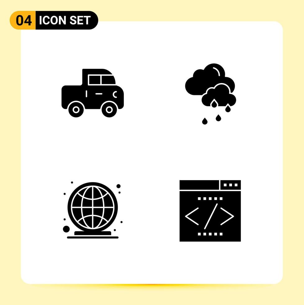 Modern Set of 4 Solid Glyphs and symbols such as car market place cloud earth interface Editable Vector Design Elements