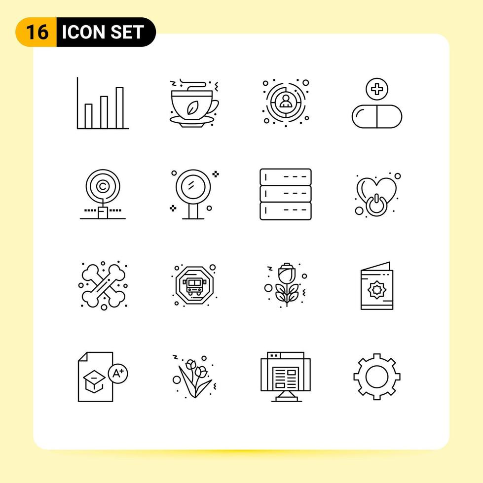 Mobile Interface Outline Set of 16 Pictograms of find content customer sign medical Editable Vector Design Elements