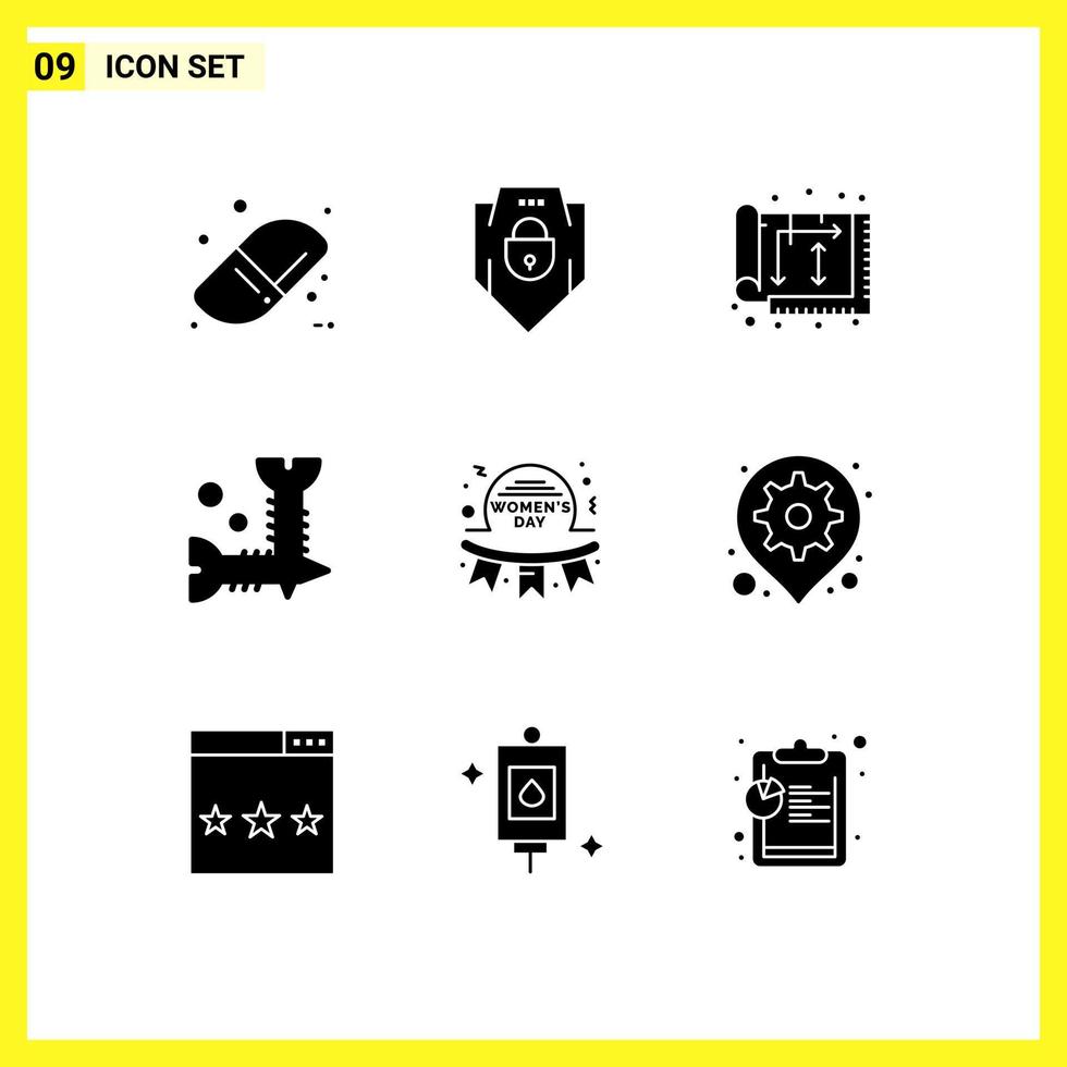 Set of 9 Commercial Solid Glyphs pack for happy screws design hardware screw Editable Vector Design Elements