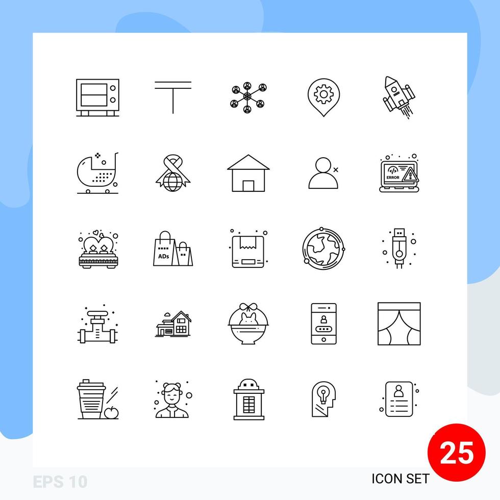 Set of 25 Modern UI Icons Symbols Signs for space space craft internet map setting Editable Vector Design Elements