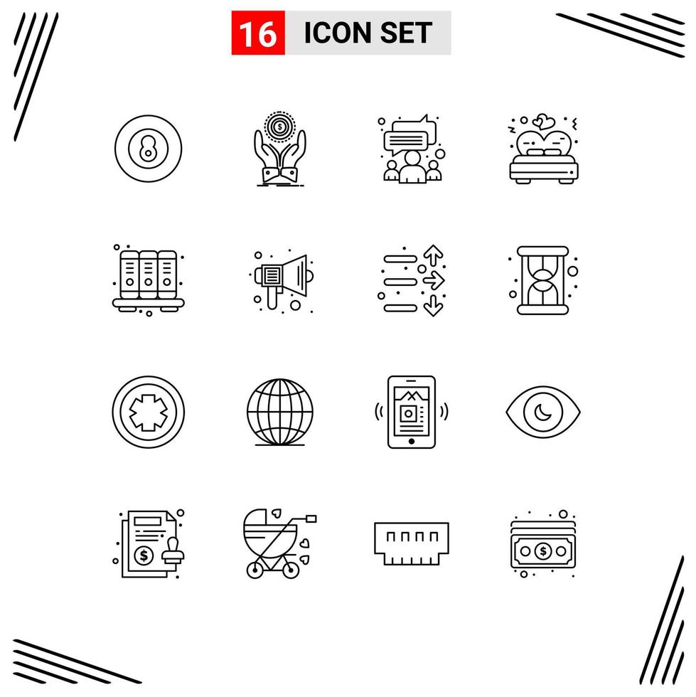 Modern Set of 16 Outlines and symbols such as agenda valentine income love team Editable Vector Design Elements