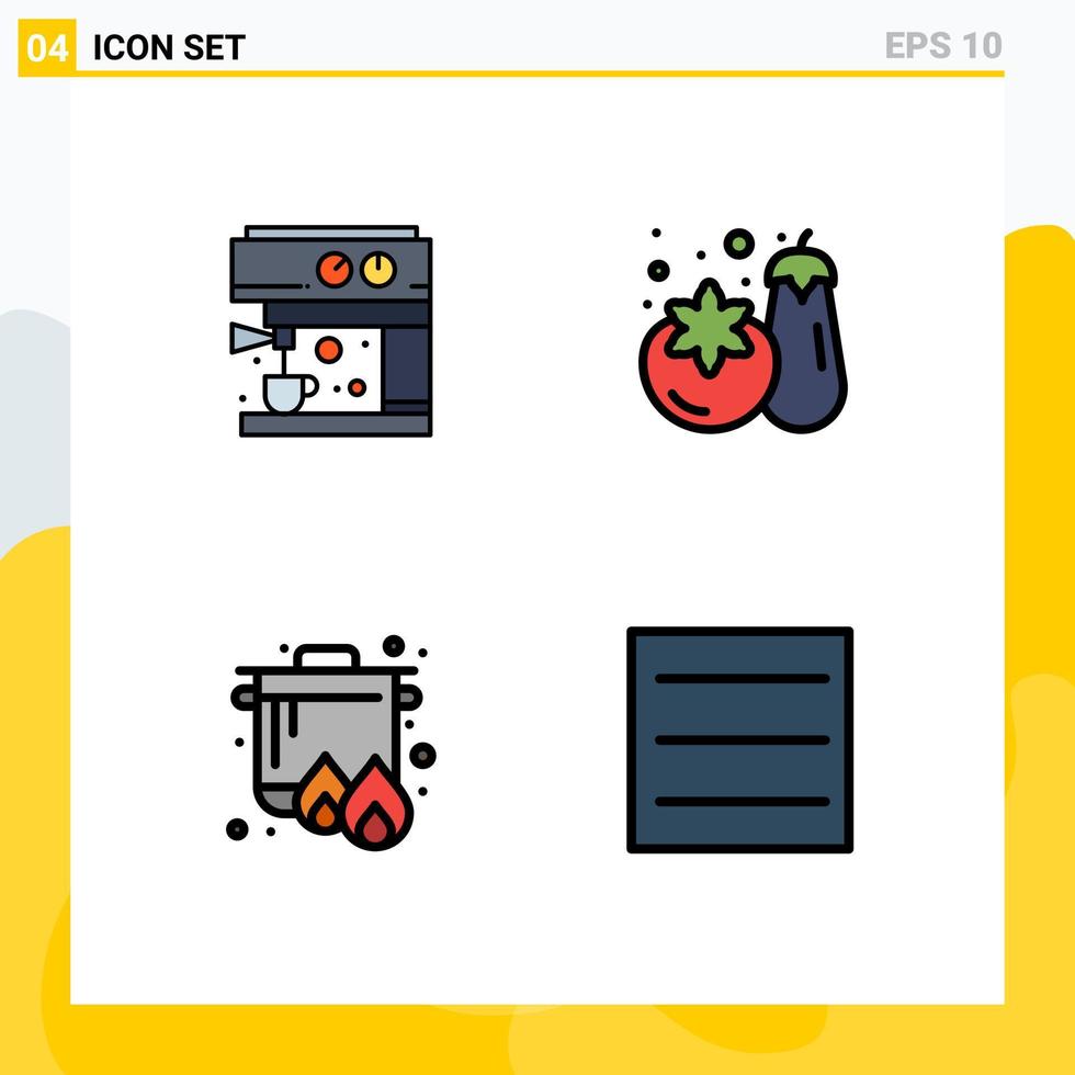 Universal Icon Symbols Group of 4 Modern Filledline Flat Colors of coffee cooking shopping boil menu Editable Vector Design Elements