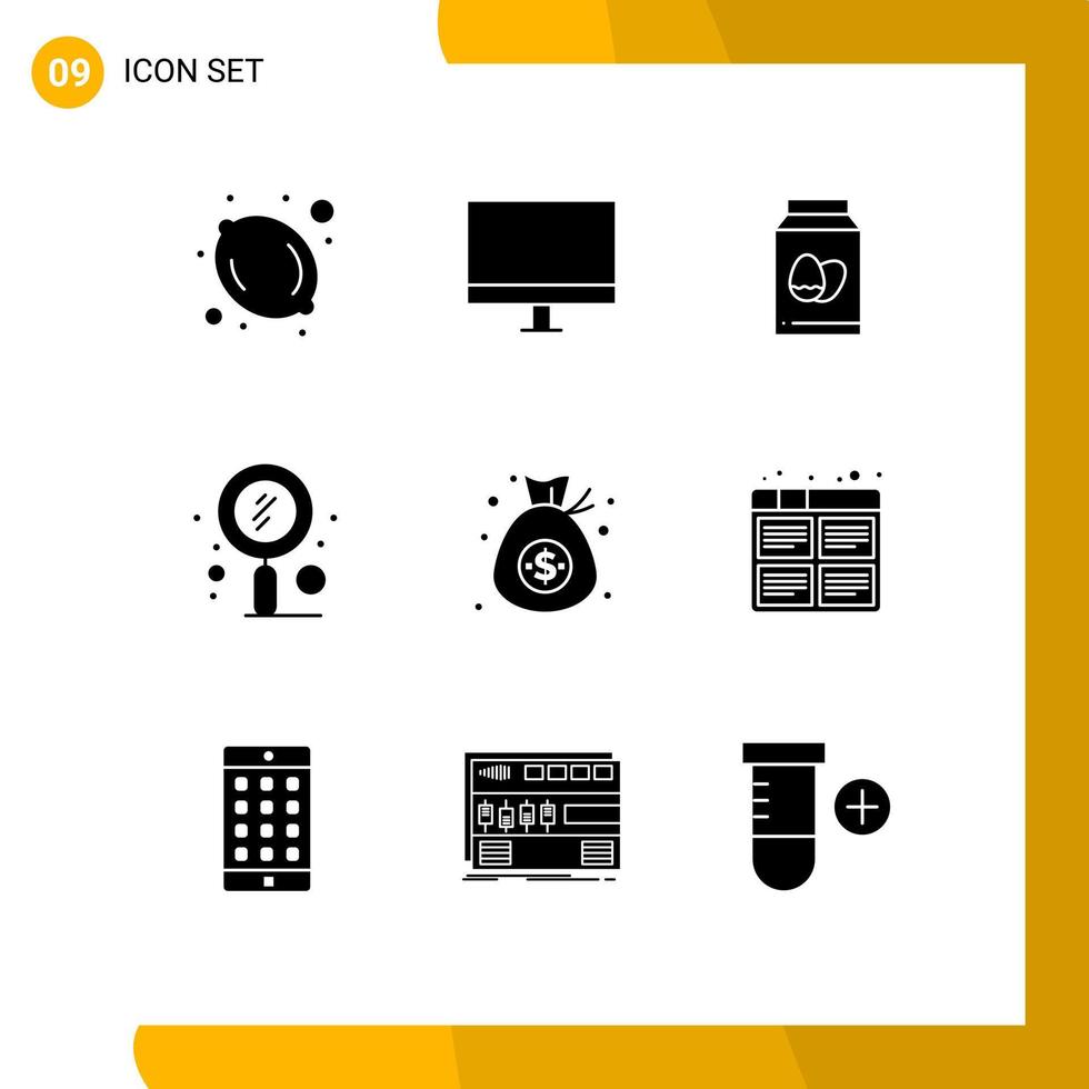 Set of 9 Modern UI Icons Symbols Signs for bag seo egg search quest Editable Vector Design Elements