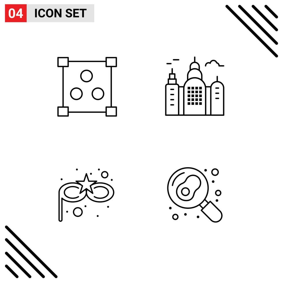 Line Pack of 4 Universal Symbols of abstract cooking building carnival mask pan Editable Vector Design Elements
