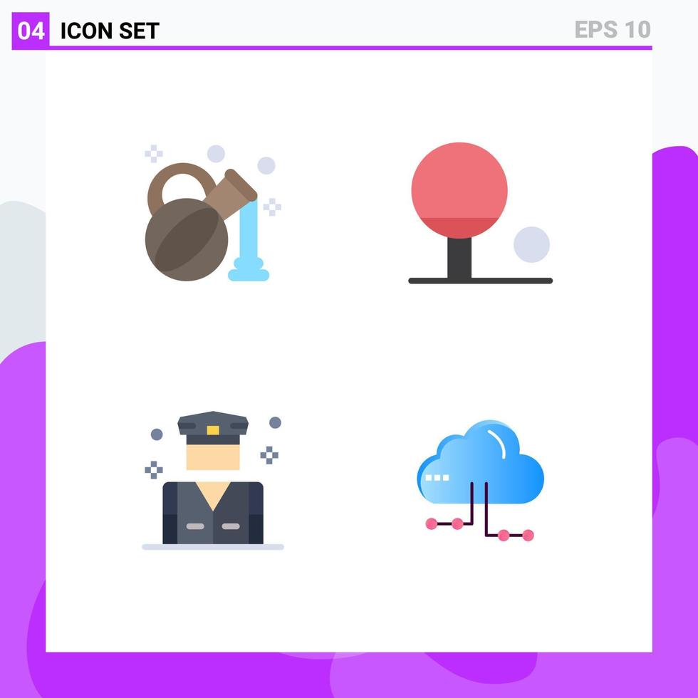 Pictogram Set of 4 Simple Flat Icons of olive cloud outline people computing Editable Vector Design Elements