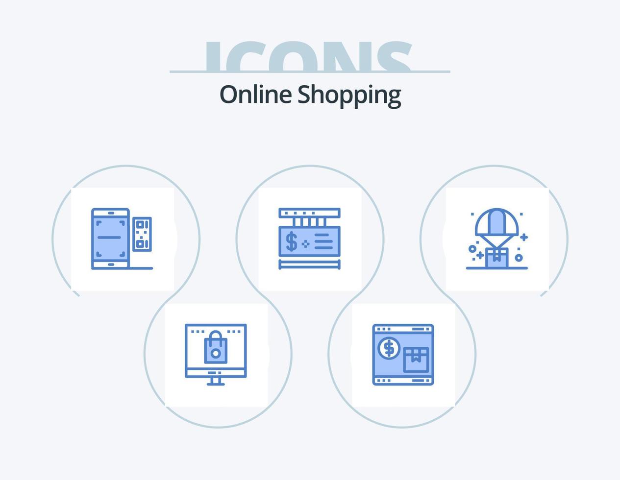 Online Shopping Blue Icon Pack 5 Icon Design. online. price. shopping. valentine. scan vector