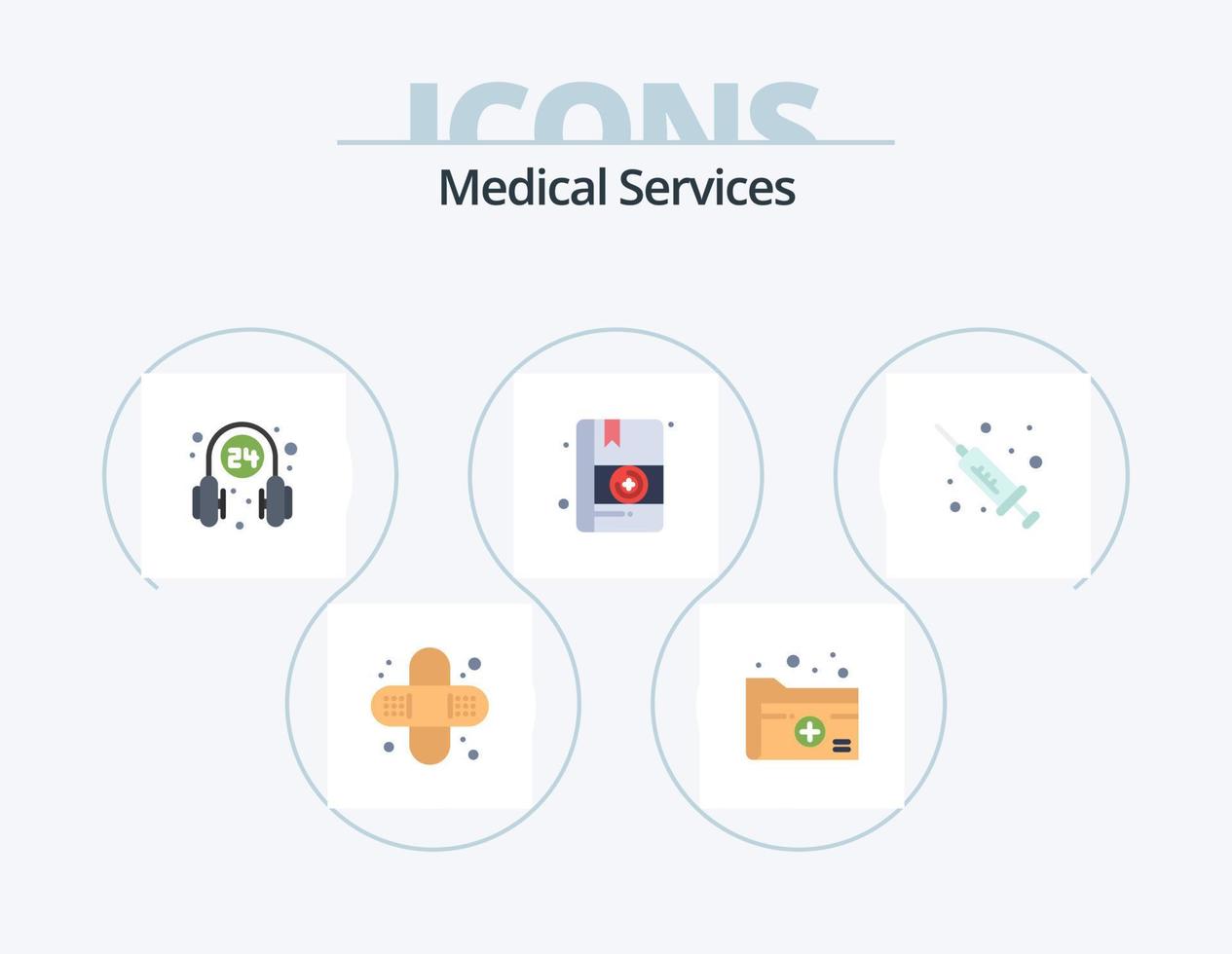 Medical Services Flat Icon Pack 5 Icon Design. medical. book. headphone. medicine. supporter vector