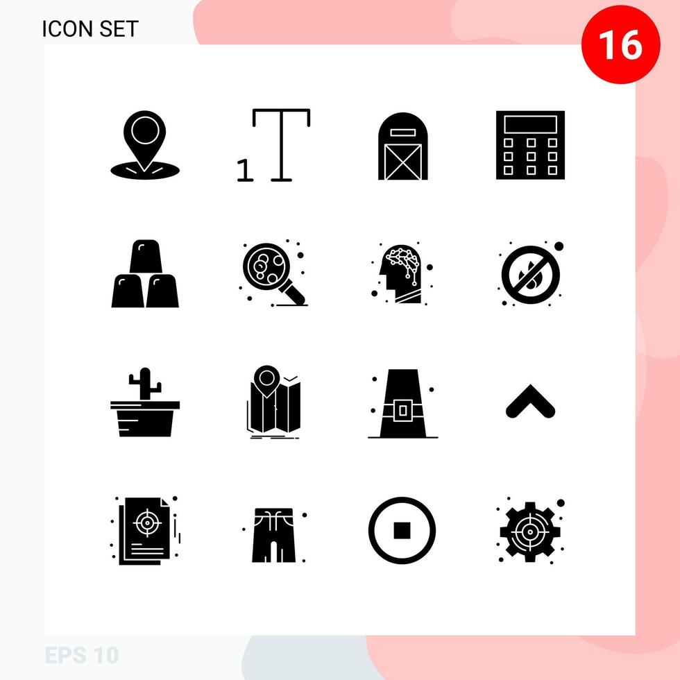 16 Universal Solid Glyph Signs Symbols of molecular finance pilgrim business math Editable Vector Design Elements