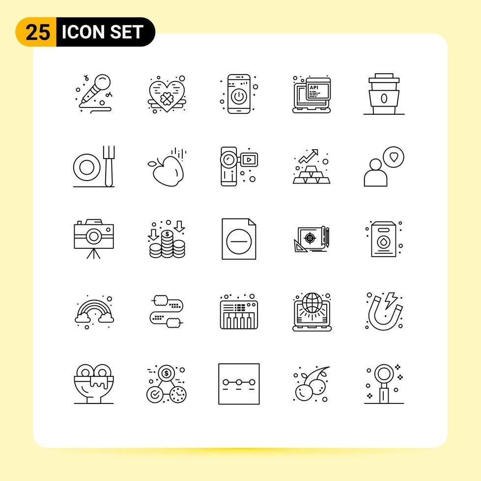 Group of 25 Modern Lines Set for drink coffee switch programming javascript Editable Vector Design Elements