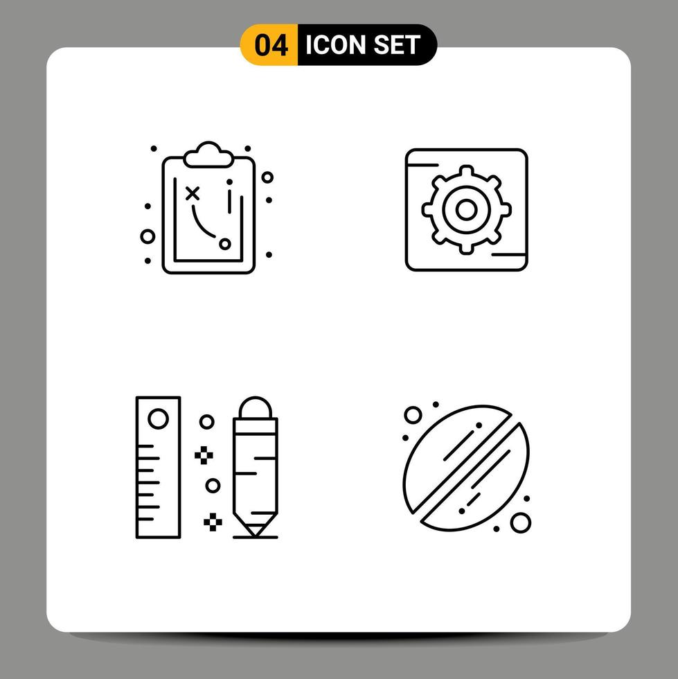 Mobile Interface Line Set of 4 Pictograms of path ruler gear drawing coffee Editable Vector Design Elements