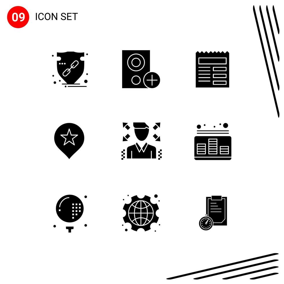 Modern Set of 9 Solid Glyphs Pictograph of businessman stare hardware location basic Editable Vector Design Elements