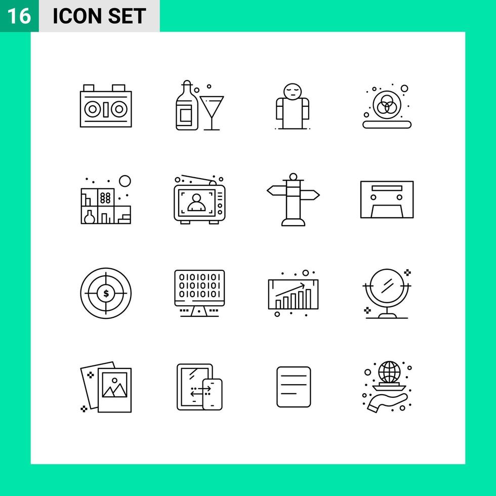Group of 16 Outlines Signs and Symbols for bookshelf home arms rgb color Editable Vector Design Elements