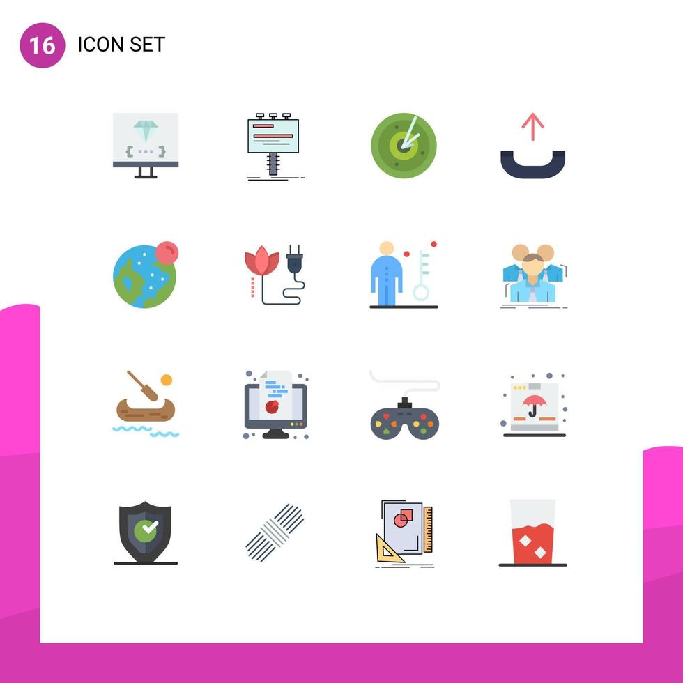 Mobile Interface Flat Color Set of 16 Pictograms of earth outgoing billboard call signaling Editable Pack of Creative Vector Design Elements