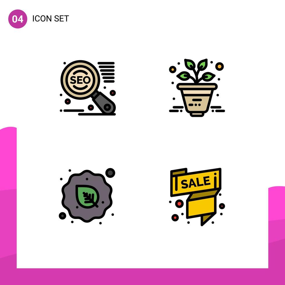 Pictogram Set of 4 Simple Filledline Flat Colors of search engine vegan business diet label Editable Vector Design Elements