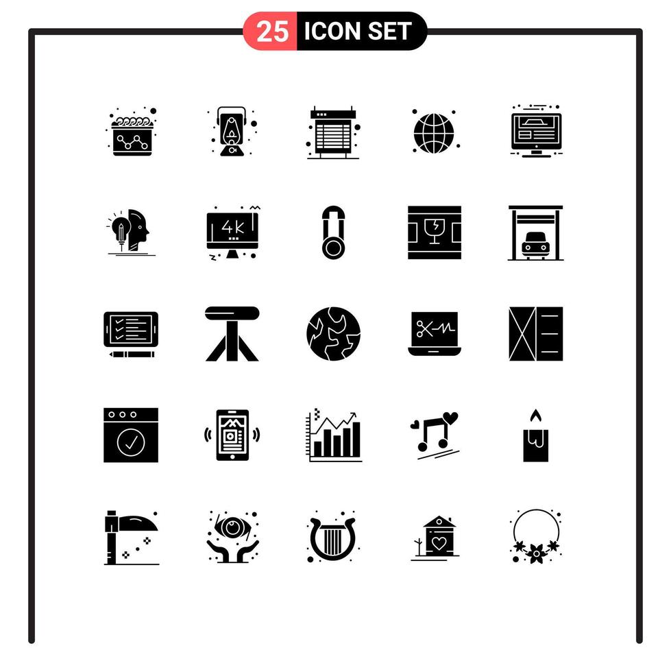 Set of 25 Vector Solid Glyphs on Grid for web page live cooling internet global Editable Vector Design Elements