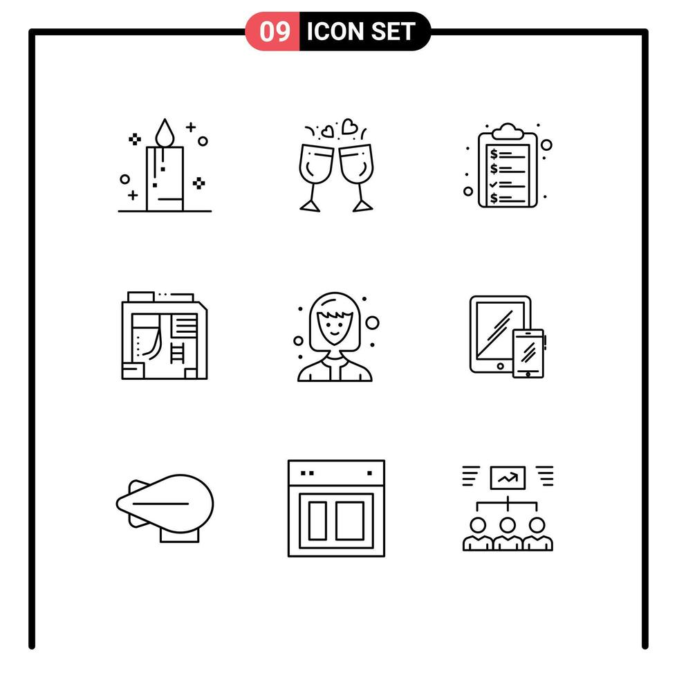 9 User Interface Outline Pack of modern Signs and Symbols of student avatar clipboard computer box Editable Vector Design Elements