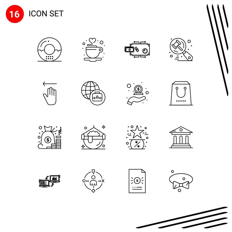 Set of 16 Vector Outlines on Grid for judge auction tea search money Editable Vector Design Elements