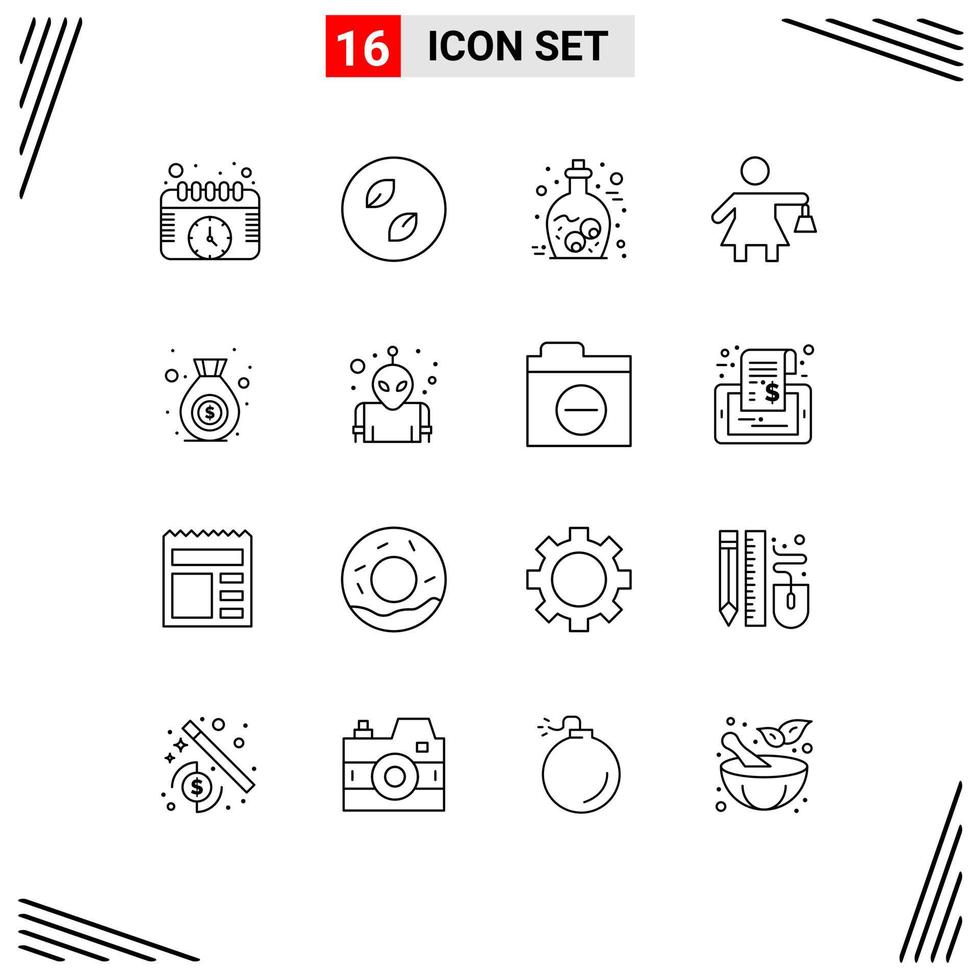 Set of 16 Modern UI Icons Symbols Signs for money bag eye woman people Editable Vector Design Elements