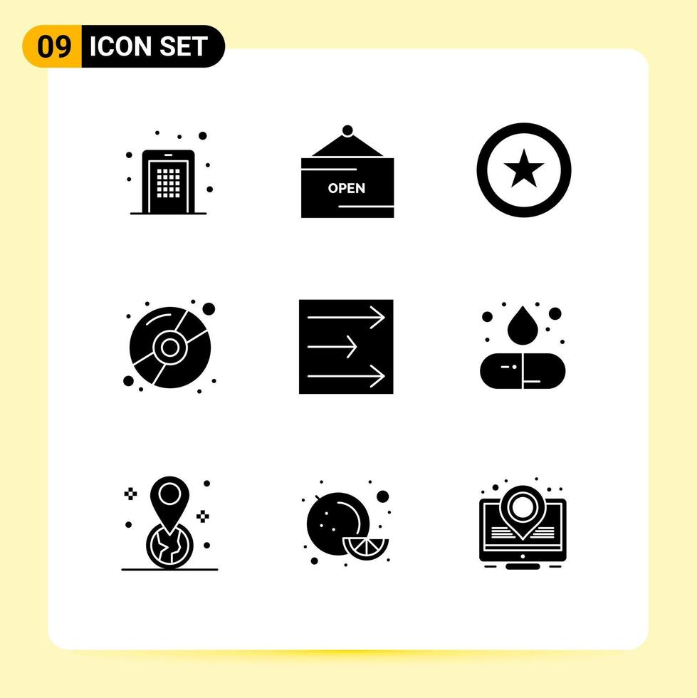Solid Glyph Pack of 9 Universal Symbols of weather marketing signboard disk cd Editable Vector Design Elements