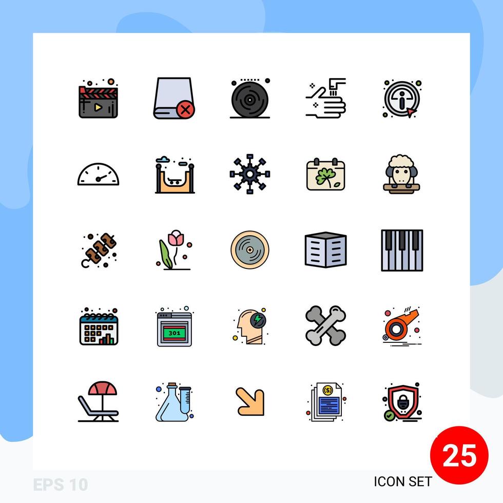 Modern Set of 25 Filled line Flat Colors and symbols such as click hand hardware faucet party Editable Vector Design Elements