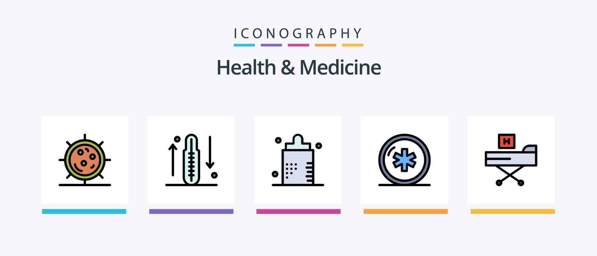la línea de salud y medicina llenó un paquete de 5 íconos que incluye fitness. cama. salud. formulario. enfermedad. diseño de iconos creativos vector