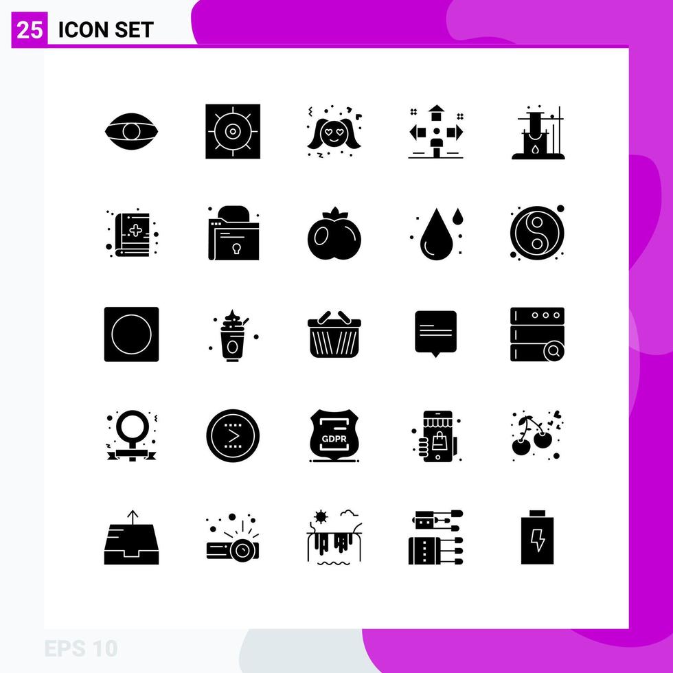 Pack of 25 creative Solid Glyphs of science problem romance man sign Editable Vector Design Elements