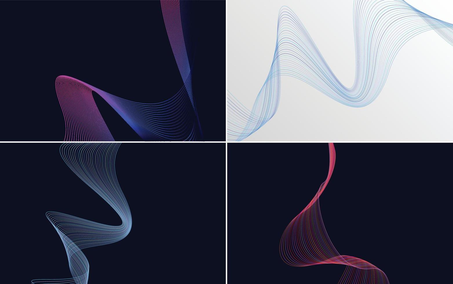Set of 4 geometric wave pattern background Abstract waving line vector