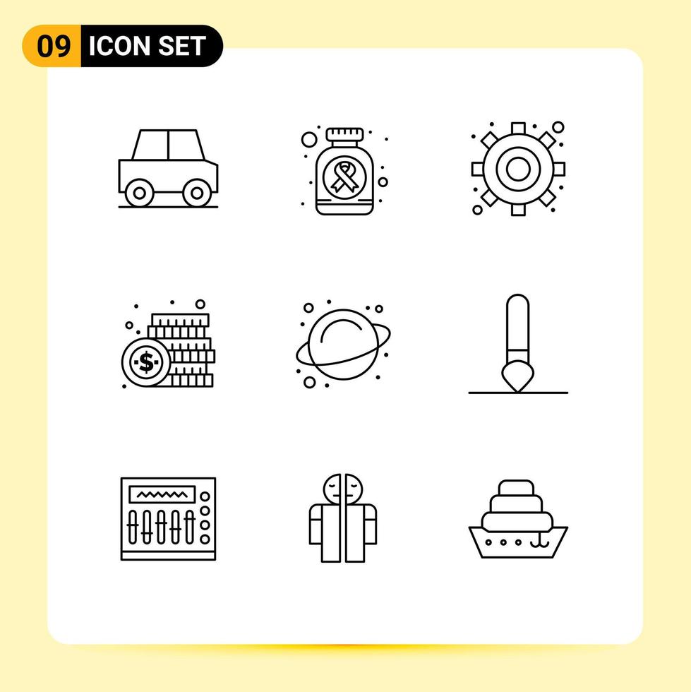 Modern Set of 9 Outlines Pictograph of science payment engine money currency Editable Vector Design Elements