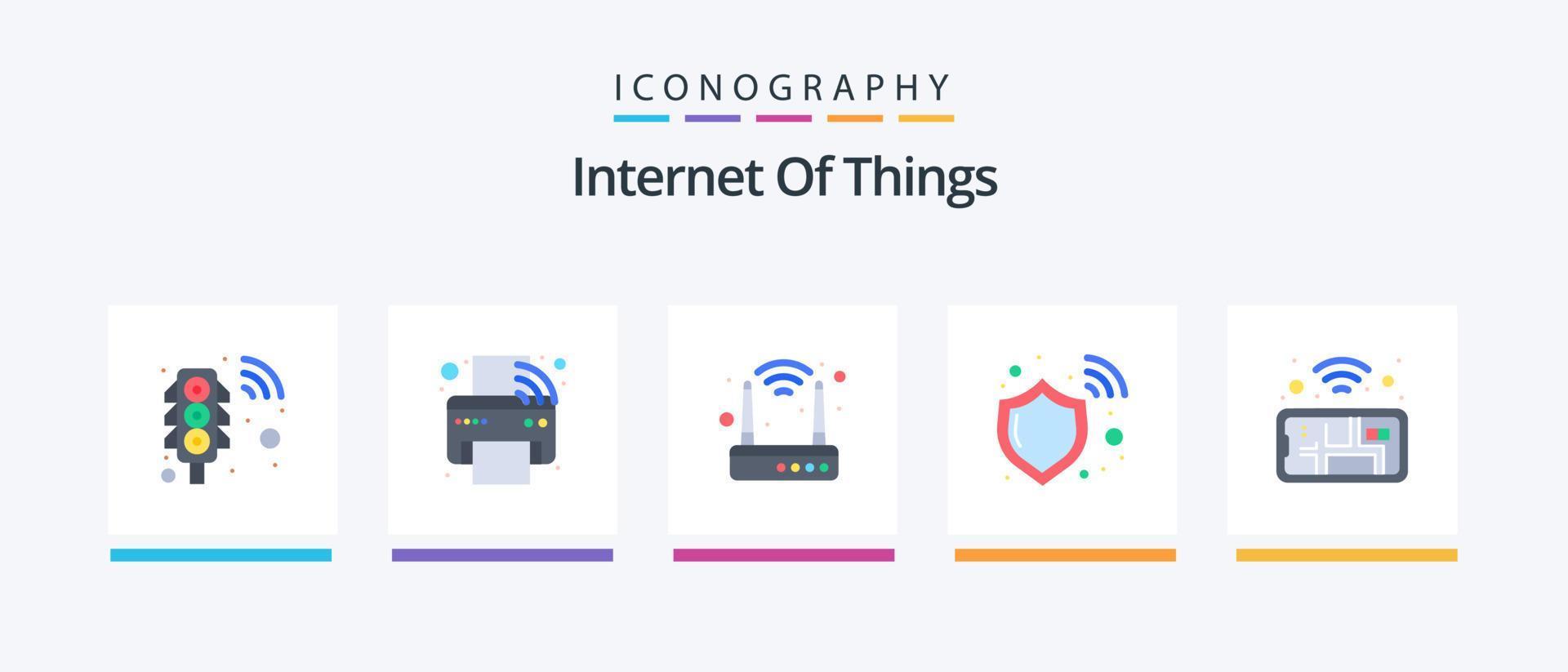Internet Of Things Flat 5 Icon Pack Including mobile. wifi. smart. shield. firewall. Creative Icons Design vector