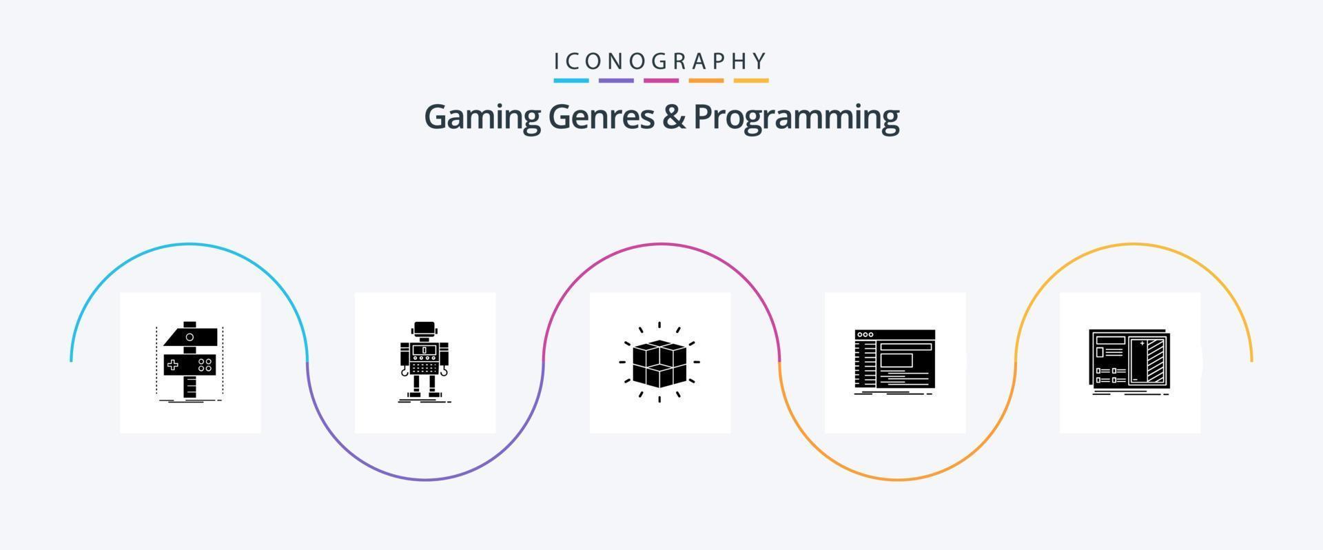 Gaming Genres And Programming Glyph 5 Icon Pack Including panel. admin. robotic. cube. puzzle vector