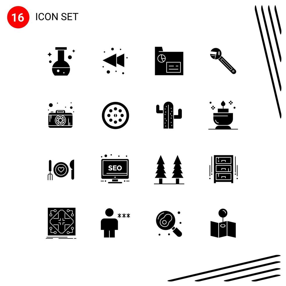 Stock Vector Icon Pack of 16 Line Signs and Symbols for camera tool finance spanner option Editable Vector Design Elements