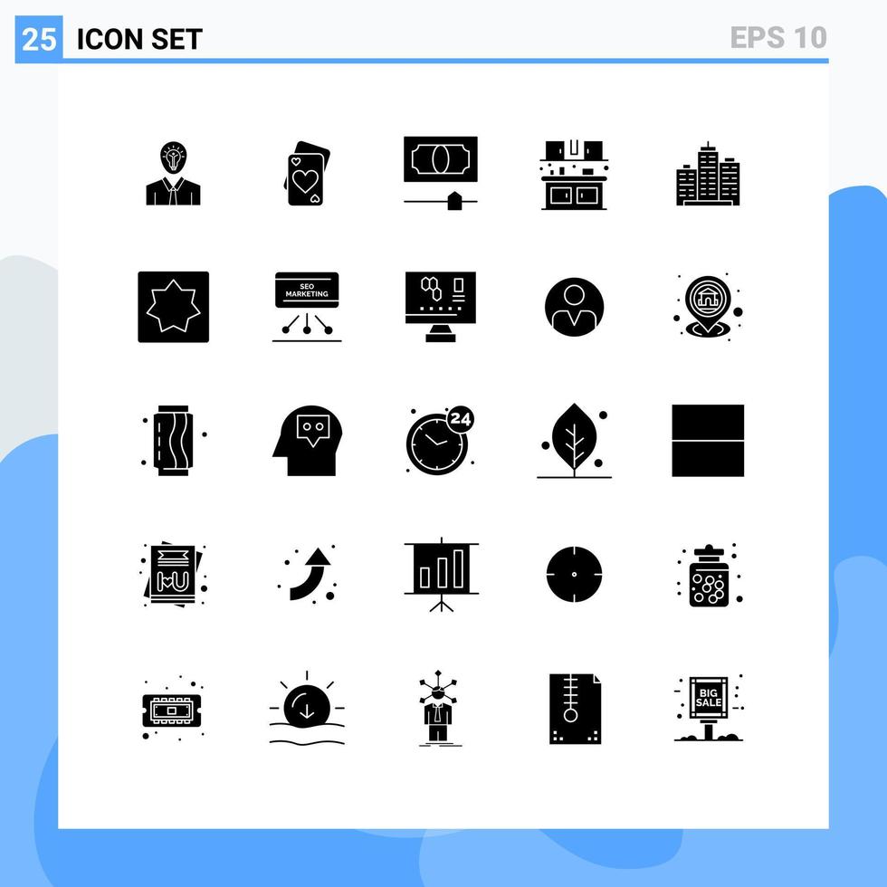 25 Thematic Vector Solid Glyphs and Editable Symbols of architecture kitchen wedding food cook Editable Vector Design Elements