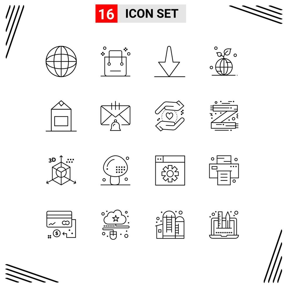 User Interface Pack of 16 Basic Outlines of pack world arrow save green Editable Vector Design Elements