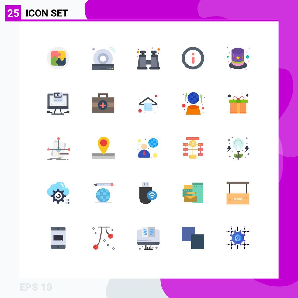 Modern Set of 25 Flat Colors Pictograph of screen costume binocular carnival information Editable Vector Design Elements