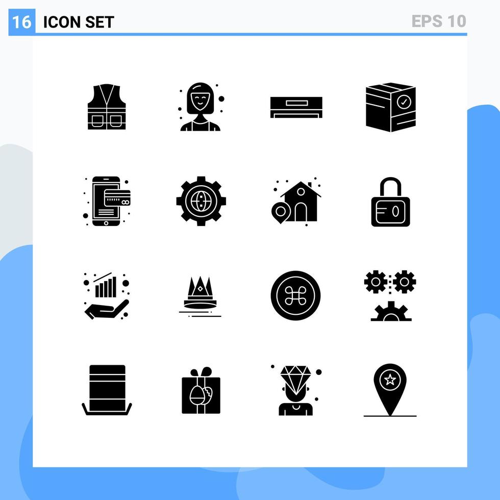 User Interface Pack of 16 Basic Solid Glyphs of e check executive box electric Editable Vector Design Elements