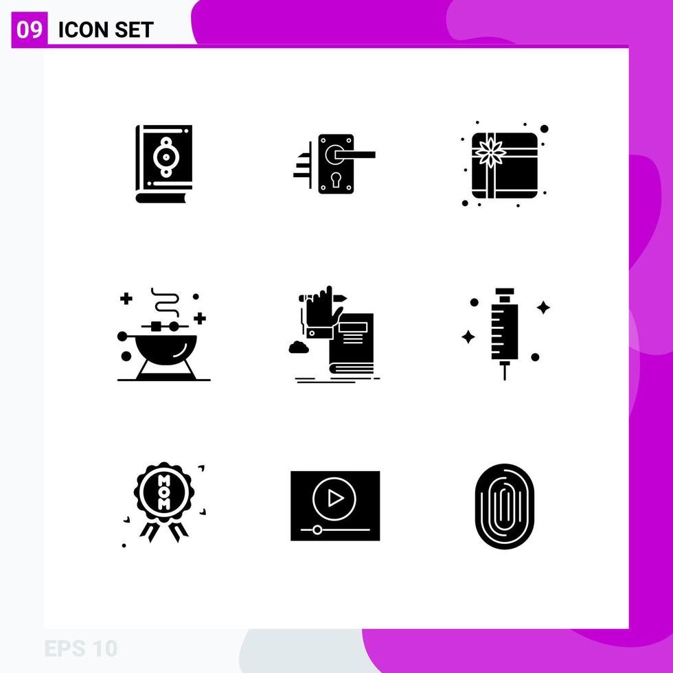 9 Universal Solid Glyph Signs Symbols of knowledge grill home food barbecue Editable Vector Design Elements