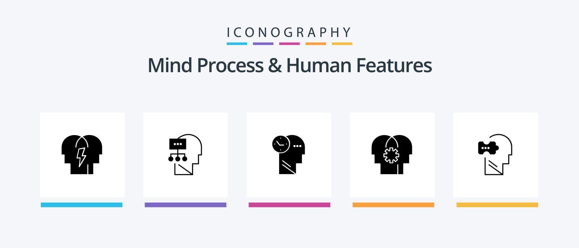 Mind Process And Human Features Glyph 5 Icon Pack Including mind. setting. time. mind. brain. Creative Icons Design vector