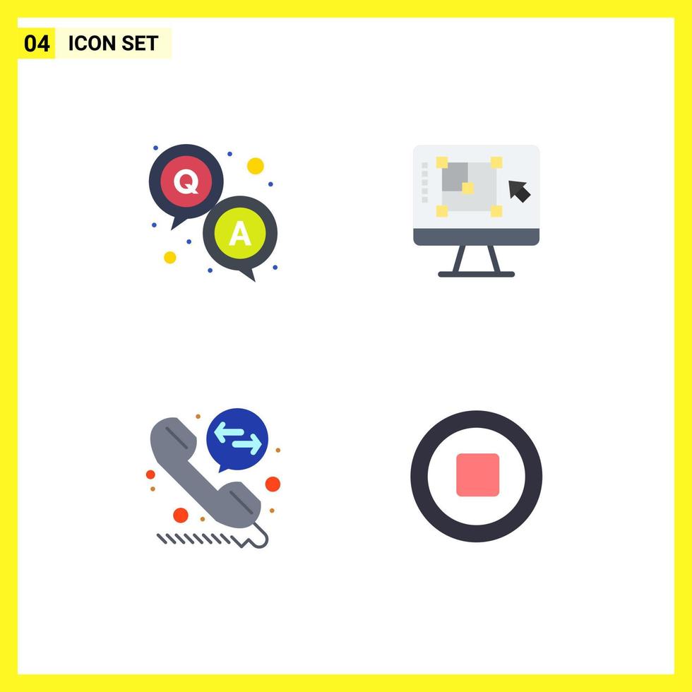 4 User Interface Flat Icon Pack of modern Signs and Symbols of answer call deflection survey designing tool call Editable Vector Design Elements