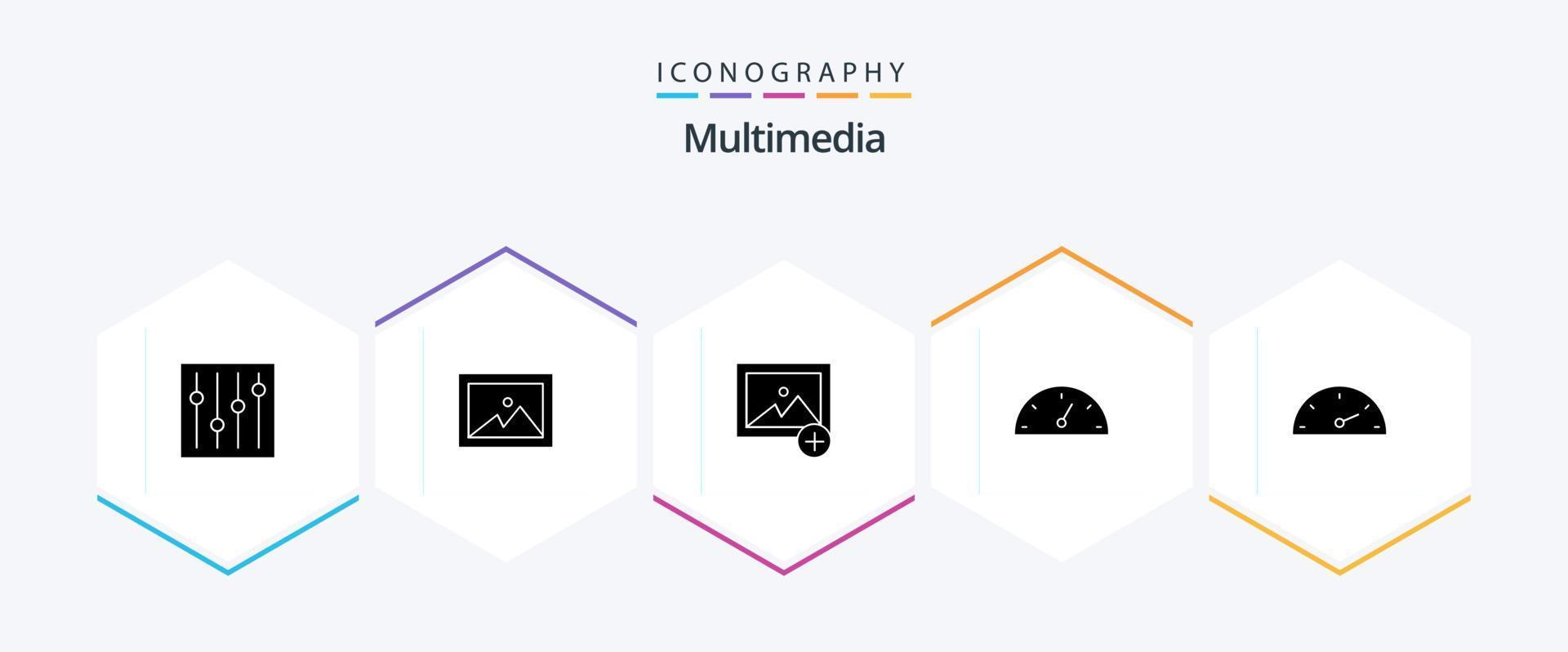 Multimedia 25 Glyph icon pack including . . photo. speedometer. gauge vector