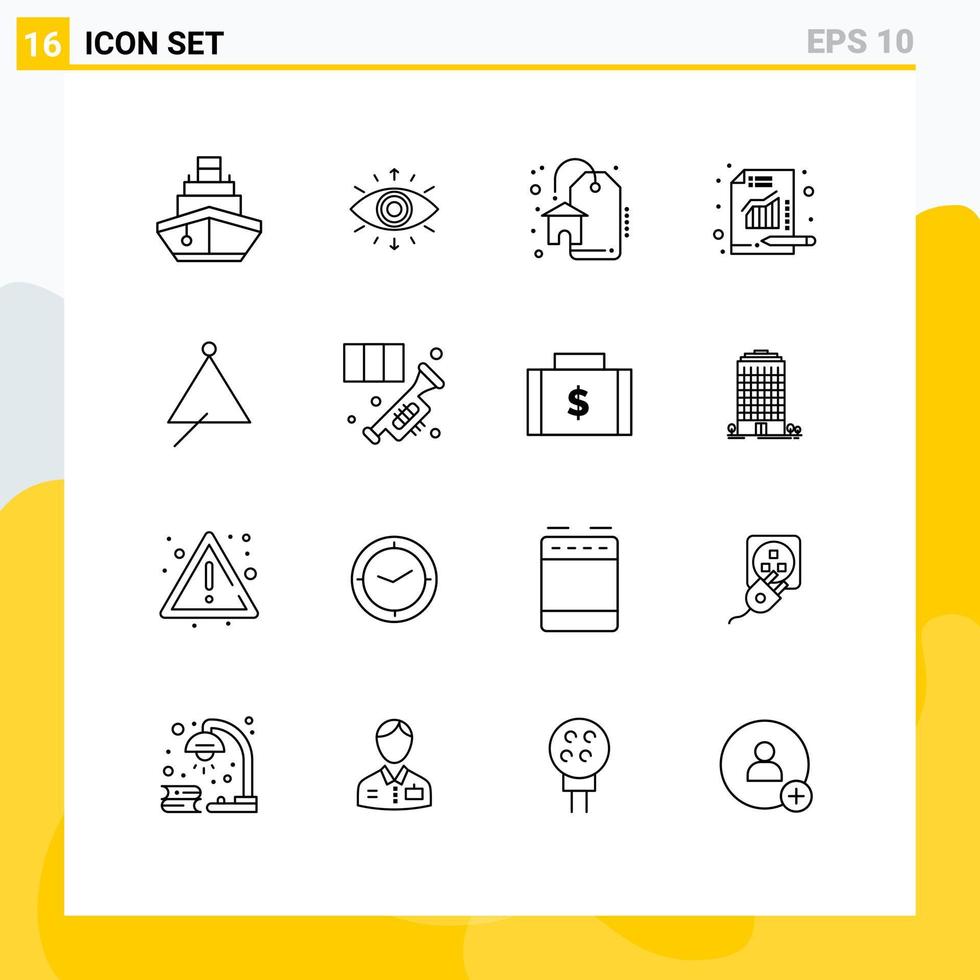 Editable Vector Line Pack of 16 Simple Outlines of instrument chart member report analytics Editable Vector Design Elements