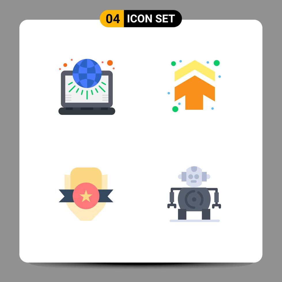 4 User Interface Flat Icon Pack of modern Signs and Symbols of globe badge world arrows emblem Editable Vector Design Elements