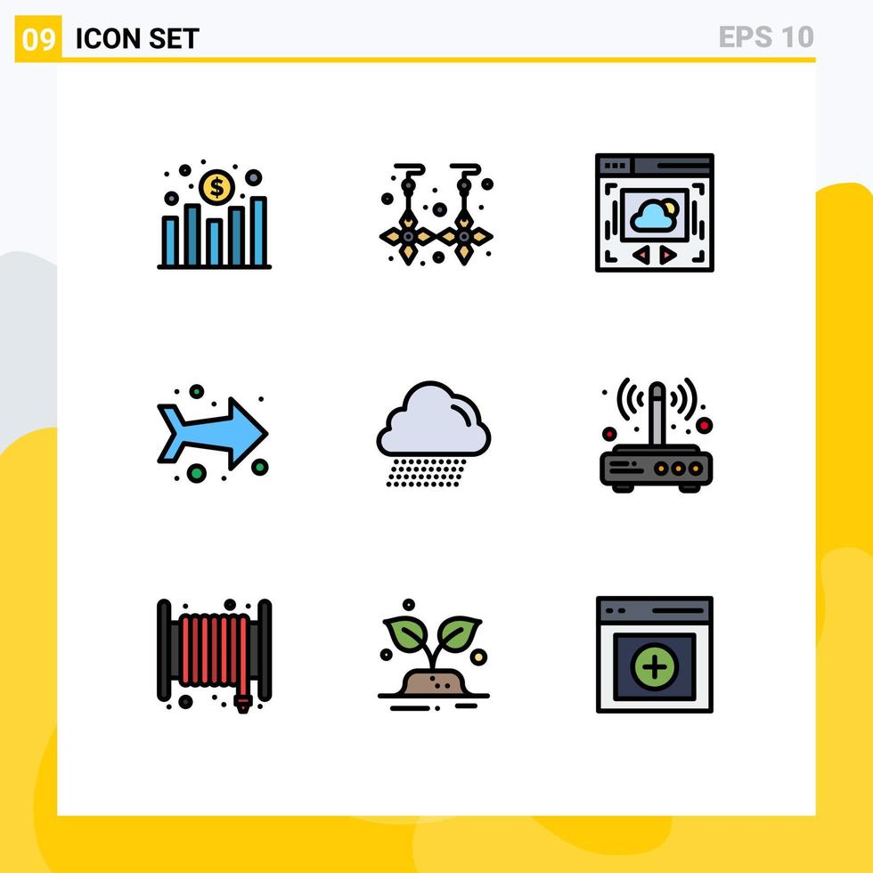 9 Creative Icons Modern Signs and Symbols of modem rain web page cloud left Editable Vector Design Elements
