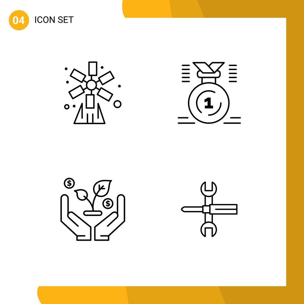 paquete de 4 signos y símbolos de colores planos de línea de relleno modernos para medios de impresión web, como la agricultura ganar la medalla de la naturaleza invertir elementos de diseño de vectores editables