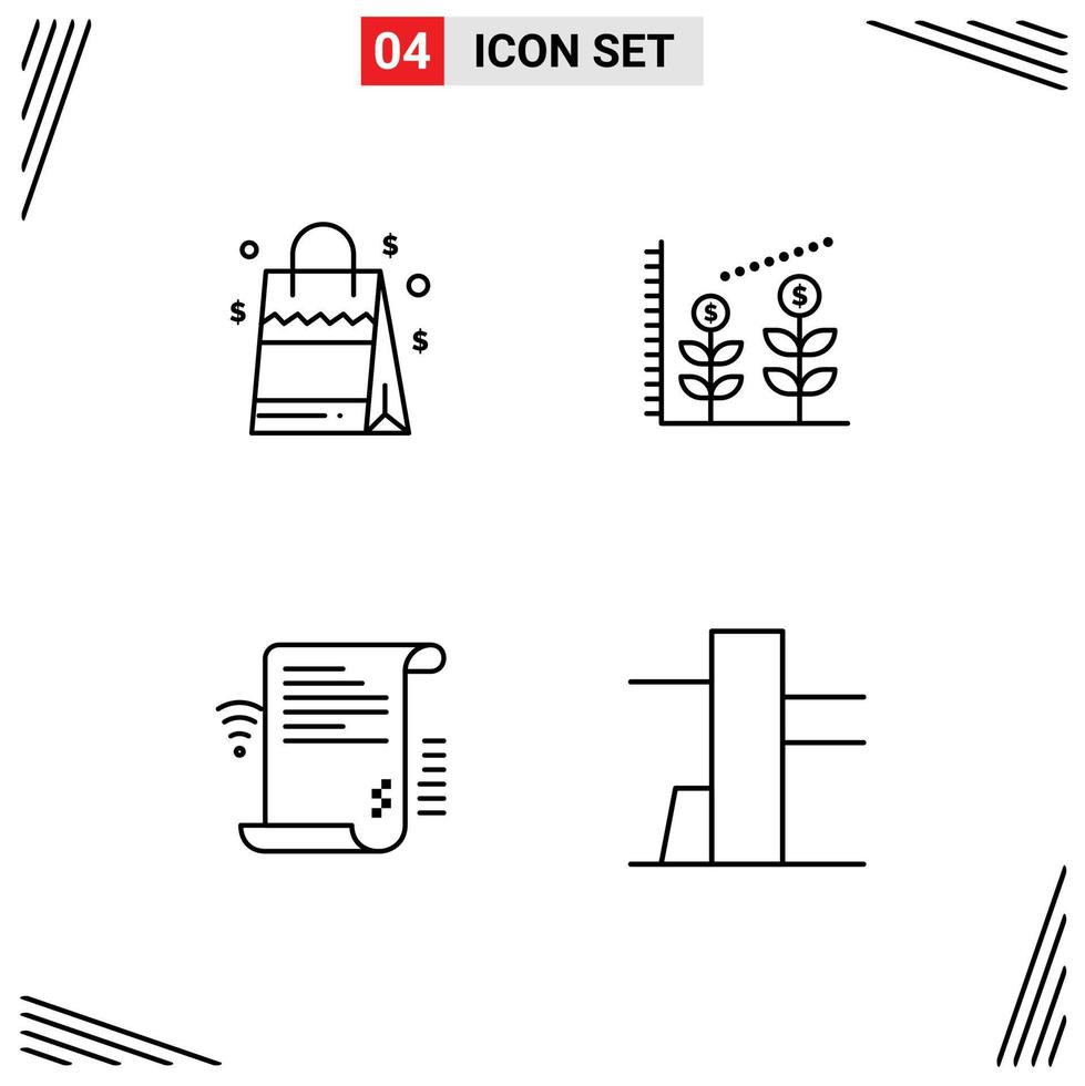 Pack of 4 Modern Filledline Flat Colors Signs and Symbols for Web Print Media such as bag presentation american startup online Editable Vector Design Elements