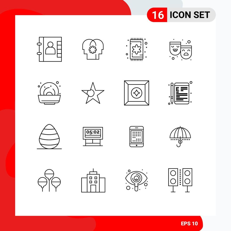 Modern Set of 16 Outlines Pictograph of summer mussel furniture happy sad roles Editable Vector Design Elements